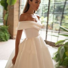 Satin Ball Gown Off Shoulder Simple V-Neck Luxury Wedding Dress Luxury Wedding Dresses BlissGown Marriage Gown, Satin Bridal Gowns, Short Sleeve Wedding Dress, Satin Ball Gown, White Wedding Dress, Formal Dresses For Weddings, Luxury Wedding Dress, Princess Wedding Dresses, Satin Wedding