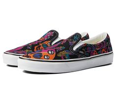 Vans Classic Slip-On - Skate Shoes : Trippy Drip Black Multi : The one that started it all - the tried-and-true style and laid-back profile of the Vans Classic Slip-On shoes. Slip-on sneakers with uppers of canvas, leather, or suede. Durable upper for long lasting wear. Padded collar and footbed for added comfort, fit, and superior shock absorption. Cotton drill lining for excellent breathability and extra comfort. Die-cut EVA insert for added support. Vulcanized construction: • Slimmed-down pro Vans Classic, How To Slim Down, Vans Classic Slip On Sneaker, Skate Shoes, Canvas Leather, Slip On Sneakers, Product Reviews, Slip On Shoes, Slip On Sneaker