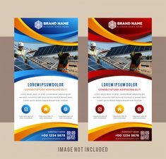 two sided flyer template for solar power company, with an image of a man working on the