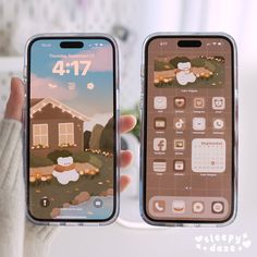 two iphones showing the home screen and app icons, one with a snowman on it