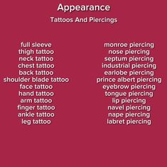 two different types of tattoos and piercings on a red background with the words above them