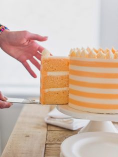 a person cutting a cake with a knife