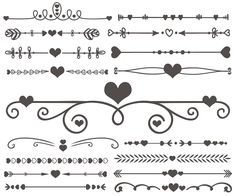 a set of decorative dividers with hearts, arrows and other design elements on white background