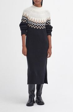 Barbour Kingsford Fair Isle Long Sleeve Cotton Blend Sweater Dress | Nordstrom Fair Isle Sweater Dress, Cozy Sweater Dress, Fair Isle Sweater, Knitted Dress, Dress Silhouette, Wool Blend Sweater, Jumper Dress, Cozy Sweaters, Nordstrom Dresses