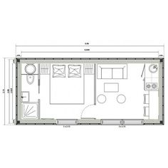 the floor plan for a small cabin with one bedroom and an attached living room area