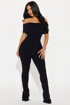 Available In Black And Coral. Jumpsuit Off Shoulder Foldover Detail Straight Leg Stretch Compression Rib 88% Rayon 12% Spandex Imported | Janelle Snatched Jumpsuit in Black size 3X by Fashion Nova 90s Brunette, Janet Guzman Fashion Nova, Jumpsuit Off Shoulder, Coral Jumpsuit, Glam Closet, Vestidos Maxi, Off The Shoulder Jumpsuit, Comfy Casual Outfits, Pink Jumpsuit