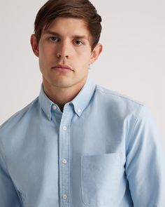 A forever essential, our 100% Organic Cotton Oxford Shirt blends timeless style and everyday comfort. Crafted from premium organic cotton, the special enzyme wash process creates an ultra-soft handfeel so you can feel comfy all day without sacrificing any polish. Its classic look can flex for work or the weekend, making it a must-have for any wardrobe.  | Quince | Men's Oxford Shirt in Light Blue, Size XL, Organic Cotton Classic Light Indigo Cotton Tops, Light Wash Cotton Workwear Shirt, Modern Cotton Shirt For Casual Gatherings, Light Indigo Cotton Everyday Shirt, Everyday Light Indigo Cotton Shirt, Classic Washed Blue Shirt With Relaxed Fit, Classic Relaxed Fit Washed Blue Shirt, Unstructured Washed Blue Tops For Everyday, Light Indigo Relaxed Fit Cotton Shirt