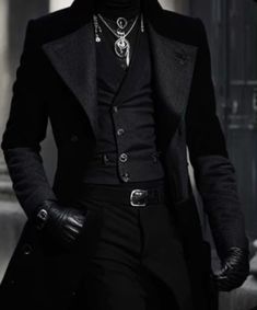 Long Coat Wedding Men, Gothic Prom Suits Men, Gothic Fantasy Fashion Male, Black Victorian Suit Men, Gothic Tuxedo Men, Masquerade Tuxedo Men, Gothic Coat Men, All Black Suit Men Aesthetic, Gothic Prom Outfits Men