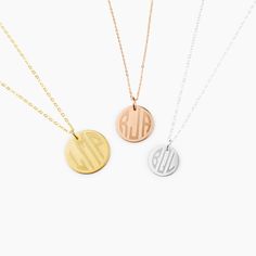 This amazing one-of-a-kind necklace is one of the most special and personal pieces of jewelry you can own or give as a gift. The pendant is monogrammed with your choice of three initials. EVERYTHING is customizable! METAL OPTIONS �✦ 14K YELLOW filled ✦ 14K ROSE filled ✦ Bright Sterling Silver PENDANT SIZE ✦ 13 mm ✦ 16 mm ✦ 19 mm (model is wearing 19mm) ✦ MONOGRAM Please specify three letters in the order you would like them to see on the necklace (usually with the family name in the center). For Elegant Monogram, Necklace Name, Gold Vermeil Jewelry, Birthday Gift For Women, Necklace Initial, Monogram Necklace, Vermeil Jewelry, Disc Necklace, Bridesmaid Necklace