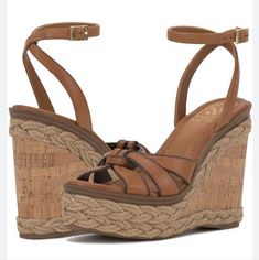 Vince Camuto Wedges Platforms Espadrilles New Size 8.5 New In The Box Fast Shipping Color: Golden Walnut / Root Beer Tags: Platform Shoes, Espadrille Brown Straw Heels With Round Toe, Brown Straw High Heels, Brown Open Toe Wedge Sandals In Straw, Brown Straw Wedge Sandals With Open Toe, Brown Wedge Sandals With Ankle Strap And Woven Sole, Brown Open Toe Wedge Sandals With Straw Material, Brown Espadrille Wedge Sandals With Ankle Strap, Brown Ankle Strap Wedge Sandals With Woven Sole, Brown Espadrille Wedge Heel Sandals