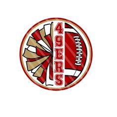 a red and white logo with the number four on it