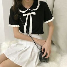 Lady Girl Cute T-shirt Blouse Peter Pan Collar Tee Ruffle Frill Top Lolita Retro | eBay Shirts Preppy, Tie T Shirt, Peter Pan Collar Top, Peter Pan Collar Shirt, Frill Top, Peter Pan Collar Blouse, Tied T Shirt, Doll Collar, Frill Tops