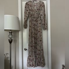 Perfect For Fall, Never Worn, Size Medium. Beige Long Sleeve Maxi Dress For Garden Party, Beige Long Sleeve Maxi Dress For Brunch, Casual Taupe Dress For Brunch, Chic Taupe Maxi Dress For Spring, Beige Floral Print Maxi Dress For Day Out, Beige Casual Maxi Dress, Taupe Spring Dress For A Day Out, Taupe Dress For Spring Day Out, Taupe Dresses For Spring Day Out