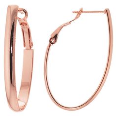 The simple and sleek design of these Silver Reflections 24K rose gold over brass oval hoop earrings make it easy to pair with any wardrobe choice. These hoop earring are featured in 24K rose gold over brass, 40mm in length and have a lever-back closure. The simple design of these hoop earrings will make them a staple piece in your jewelry collection. Earrings are boxed for gift giving! Wipe hoop earrings clean with a soft cloth.# Pieces In Set: 1 PairFeatures: In A Gift Box, Nickel FreeEarring B Rose Gold Oval Hoop Earrings For Formal Occasions, Oval Rose Gold Hoop Earrings For Formal Occasions, Formal Oval Rose Gold Hoop Earrings, Cloth Pieces, Oval Hoop Earrings, Earrings Hoop, Staple Pieces, Simple Design, Jewellery And Watches