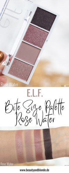 Review + Swatches der e.l.f. Bite Size Palette Rose Water #elf #elfcosmetics #eyeshadow #makeup #drugstoremakeup #swatches Elf Bite Size Eyeshadow Palette, Elf Rose Water Eyeshadow, Water Makeup Looks, Water Elf, Warm Tone Makeup, Makeup 2024, E.l.f. Cosmetics, Drugstore Makeup, Beauty Ideas