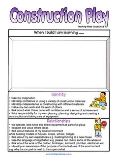 construction play worksheet with instructions for students to learn how to build and use it