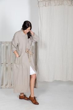 Linen jacket. Full length jacket. Linen coat. Linen clothing Belted Linen Long Sleeve Outerwear, Belted Long Sleeve Linen Outerwear, Long Sleeve Belted Linen Outerwear, Belted Linen Outerwear For Fall, Fall Linen Belted Outerwear, Spring Linen Belted Outerwear, Oversize Dress, Linen Coat, Linen Clothing