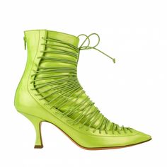 Sz 37 Nib Y/Project Leather Laced Up Booties Neon Boots, Laced Up Boots, Ankle Lace Up Boots, Y Project, Lace Up Booties, Fabulous Shoes, Green Lace, Neon Green, Lace Up Boots