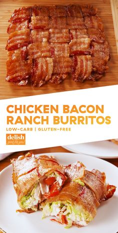 chicken bacon ranch burritos on a white plate