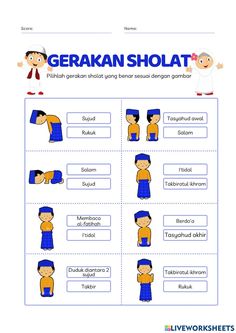 an english worksheet with the words gerkan sholat in different languages