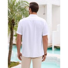 SOFT MATERIAL - The casual summer shirts with soft and breathable fabric, give you comfortable and nature skin feel.It's the key to unlocking your coolest summer outfits FASHIONABLE DESIGN - The beach shirts designed with button collar, short sleeve, solid color, regular fit cut, and decorative embroidery add a little bit of fashion to your outfits OCCASIONS - The short sleeve button shirts is a great choice for beach, daily wear, wedding, vacation, camping trips, party, dating, work or school c Button-up Beach Shirt With Placket Detail, Casual Collar Short Sleeve Shirt For Vacation, Casual Collar Solid Short Sleeve Shirt For Vacation, Vacation Casual Collar Solid Short Sleeve Shirt, Collared Beach Shirt With Placket, Solid Color Short Sleeve Shirt For Vacation, Solid Color Short Sleeve Beach Shirt, White Short Sleeve Shirt With Camp Collar For Vacation, White Camp Collar Short Sleeve Shirt For Vacation