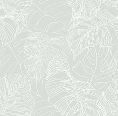 a gray and white wallpaper with leaves