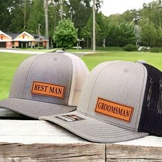 Check out the bulk pricing discount codes for orders of 6 or more hats! Custom Groom leather patch trucker hat. All patches are engraved on 100% veg-tanned leather. Once engraved, your custom leather patch is cut, dyed and sealed before pressing it onto your hat. These hats are great for your groom, groomsmen, best man, Father of the Bride, Father of the Groom Best Man Hat, Groom Hat, Groomsmen Hats, Bridal Party Hats, Personalized hats for Wedding Party, Personalized Hat for Groom, Baseball Hat Groomsmen Hats, Groom Hat, Bridal Party Hats, Personalized Hat, Ring Bearer Boy, Gift For Groomsmen, Hat Wedding, Personalized Hats, Groom Groomsmen