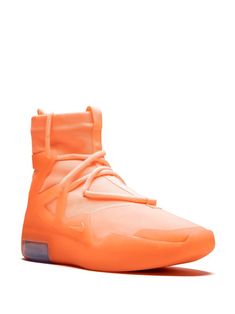 Find NIKE Air Fear Of God 1 Pulse Sneakers on Editorialist. The Nike Air Fear of God 1 “Orange Pulse” is an extremely bold colorway of the premium silhouette by Jerry Lorenzo. After opting for neutral tones for all of his initial versions of his debut Nike collaboration, Lorenzo dropped two wild looks for the Air Fear of God 1 in neon green and orange tones in the spring of 2019 . The latter is available here, featuring a tonal Orange Pulse hue from top to bottom for the textile upper, TPU suppo Orange Translucent Sneakers For Light Sports, Orange Low-top Running Shoes With Translucent Outsole, Orange Athleisure Sneakers With Laces, Orange Sneakers With Boost Midsole For Streetwear, Sporty Orange High-top Sneakers For Streetwear, Orange Low-top Sneakers For Light Sports, Orange Nike Sneakers With Translucent Outsole, Orange Low-top Sneakers With Boost Midsole, Nike Orange Sneakers With Translucent Outsole