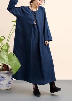 Organic O Neck Pockets Spring Dresses Fashion Ideas Navy Dresses

 Materials used:cotton linen

Measurement:One size fits all for this item. Please make sure your size doesn't exceed this size: BUST-128cm   
   
length 120cm / 46.8"
bust 128cm / 49.92"
Shoulder 45cm / 17.55"
Sleeve length 56cm / 21.84"
hem 220cm / 85.8"




We ship worldwide.

Tracking numbers provided for all orders. Ramie Long Sleeve Lagenlook Dress, Long Cotton Dresses With Buttons, Fall Ramie Dresses, Long Cotton Dress In Lagenlook Style, Lagenlook Long Cotton Dress, Long Cotton Dresses With Pockets, Blue Bohemian Linen Long Sleeve Dress, Blue Bohemian Long Sleeve Linen Dress, Oversized Cotton Dress With Buttons