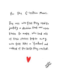 a piece of paper with an image of a red heart and the words for the c - section mums