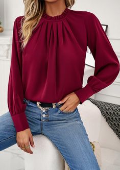 Elegant Lace Collar Long Sleeve Top - Black,M Chic Long Sleeve Plain Blouse, Classic Long Sleeve Winter Blouse, Winter Long Sleeve Blouse, Non-stretch Long Sleeve Winter Blouse, Non-stretch Solid Color Tops For Fall, Non-stretch Fall Tops, Classic Long Sleeve Solid Color Blouse, Chic Long Sleeve Solid Color Tops, Chic Solid Color Long Sleeve Tops