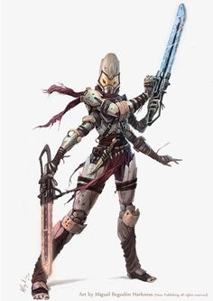 a character from the video game star wars holding two swords