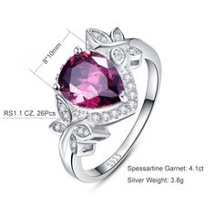 BONLAVIE Created Red Garnet Ring in Rhodium Finish 925 Sterling Silver for Women Size 9 ** More info could be found at the image url. (This is an affiliate link) #rings Red Garnet Ring, Fine Art Jewelry, Wedding Party Jewelry, Butterfly Ring, Garnet Ring, Butterfly Jewelry, Rings Jewelry, 925 Silver Jewelry, Garnet Rings