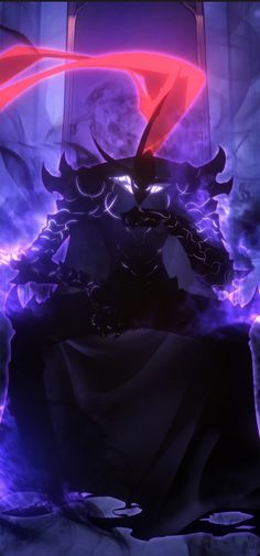 an anime character with purple hair and horns