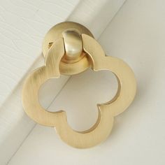 a close up of a door handle on a white wall