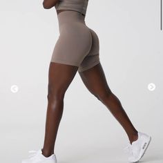 Brand New! Compressive Seamless Beige Shorts, Fitted Brown Mid-thigh Length Shorts, Beige Compression Bottoms For Gym, Gym Bottoms With Built-in Shorts In Brown, Brown Gym Bottoms With Built-in Shorts, Sporty Brown Short Leg Bottoms, Sporty Brown Bottoms With Short Leg, Sporty Brown Shorts, Compression Beige Workout Bottoms