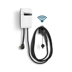 an electronic device connected to a charger on a white background with the words, wifi