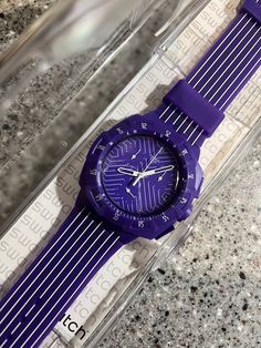 I bought this beautiful purple chrono swatch thinking I would love it and wear it. I tried it on and it was too big for my wrist. It is in new condition as I never wore it! It retailed for $120.00 I am selling it at a discount. It is a great watch! Purple plastic case with a purple silicone strap. Fixed purple plastic with markers bezel. Purple dial with silver-toned hands. Tachymeter markings around the inner bezel. Dial Type: Analog. Chronograph - three sub-dials displaying: 60 second, 30 minu Vintage Swatch Watch, Red Watch, Swatch Watch, Casual Watches, Purple Rain, Minerals Crystals, Cool Items, Quartz Movement, Chronograph