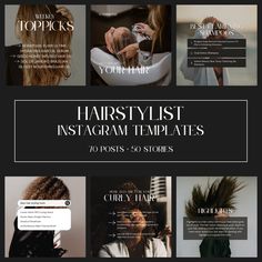 the hair stylist instagramm templates are displayed in black and white