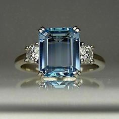 Aquamarine Crystal Emerald & Round Cut Diamond Ring, Cocktail Three Stone Ring, 925 Silver Wedding Bridal Ring, Party Wear Ring for Women's - Etsy Simple Diamonds, Aquamarine Jewelry, I Love Jewelry, Sapphire Engagement, Gorgeous Jewelry, Engagement Rings Sapphire, Bling Bling, Ring Verlobung, Aquamarine