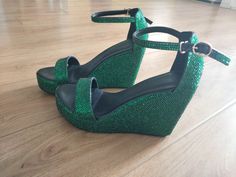 custom bling green sandals-wedge Shoes-Showing for 4 inches heels shoes style and color available to customize. i can make customize on classic pumps shoes-peep toe shoes, closed toe shoes and ballet flats each pair shoes handmade to order heel available 1-6 inches (if you want to custom other height let me know.) accept custom other color or custom adult size shoes its true size if you are not sure your children size please measure the feet then tell me choose size for you. made to order Formal Green Sandals With Rhinestones, Green Evening Sandals With Wedge Heel, Elegant Green Open Toe Wedge Sandals, Green Wedge Heel Sandals For Evening, Green Open Toe Wedge Sandals For Party, Green Rhinestone Open Toe Heels, Green High Heel Sandals With Rhinestones, Elegant Green Wedge Sandals, Elegant Green Wedge Sandals With Round Toe