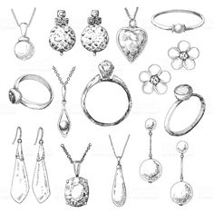 hand drawn jewelry set with necklaces and rings stock photo royaltyvekte image