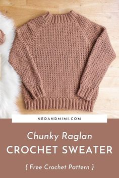 This chunky crochet raglan sweater is a cozy winter wardrobe staple! It is worked from the top down using #5/bulky yarn so it works up really quickly, and you can try it on as you go. The pattern is written for 8 sizes (XS - 4X). And the entire sweater is crocheted using a single stitch, so it's a great pattern to try if this is your first crochet sweater or pullover. Winter Sweater Crochet Pattern Free, Chunky Top Down Sweater, Crochet Sweater Beginner Pattern, Easy Mens Crochet Sweater Pattern, Super Bulky Crochet Sweater Pattern Free, Worsted Weight Crochet Sweater Pattern Free, Seamless Crochet Sweater, Weight 6 Yarn Crochet Sweater, Crochet Unisex Sweater Pattern Free