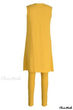 Olivia Mark - Stylish Womens Yellow Sleeveless Two-Piece Set with U Neckline and Patchwork Design Sleeveless Yellow Sets For Spring, Yellow Sleeveless Spring Sets, Yellow Sleeveless Set For Spring, Yellow Sleeveless Vest For Work, U Neck, Patchwork Designs, Two Piece Sets, Wholesale Fashion, Olivia Mark