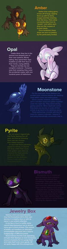 an info sheet with different types of pokemons and their names in english, spanish, and