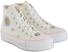 Converse Sneakers With Floral Embroidery For Spring, White Embroidered Sneakers For Spring, Spring Floral Embroidery Converse Sneakers, Converse Lace-up Sneakers With Floral Embroidery, Converse Floral Embroidered Lace-up Sneakers, White Embroidered Sneakers For Summer, White Casual Sneakers With Floral Embroidery, Casual White Sneakers With Floral Embroidery, Casual White Embroidered Sneakers