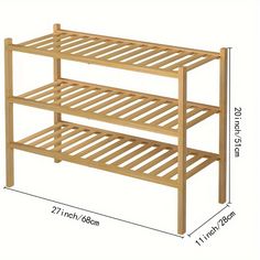 a wooden shelf with two shelves on each side and measurements for the bottom tiers