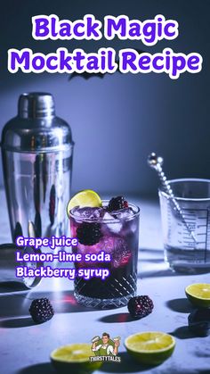 black magic cocktail recipe with lemon - lime soda and blackberry syrup