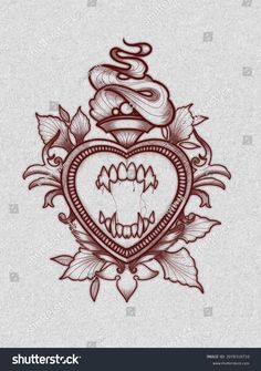 a heart shaped tattoo design with roses and leaves in the center on a white background