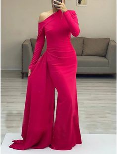 Sheath / Column Minimalist Elegant Wedding Guest Formal Evening Dress One Shoulder Long Sleeve Floor Length Stretch Fabric with Sleek Ruched 2024 Minimalist Dress Formal, Dress One Shoulder Long, Wedding Guest Formal, Gown Elegant, Fall Wedding Guest, Shoulder Stretch, Dresses Formal Elegant, Evening Gowns Elegant, Minimalist Dresses